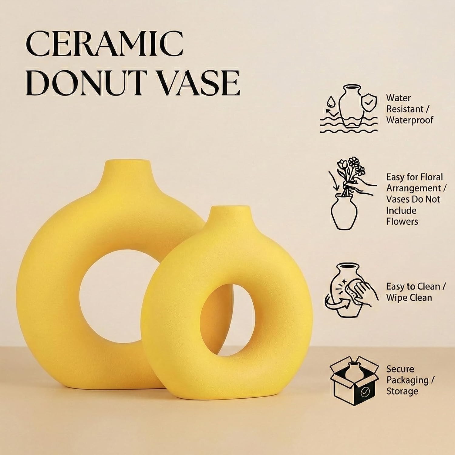 Modern Matte Ceramic Vases for Entryway Living Room / Yellow / Set of 2