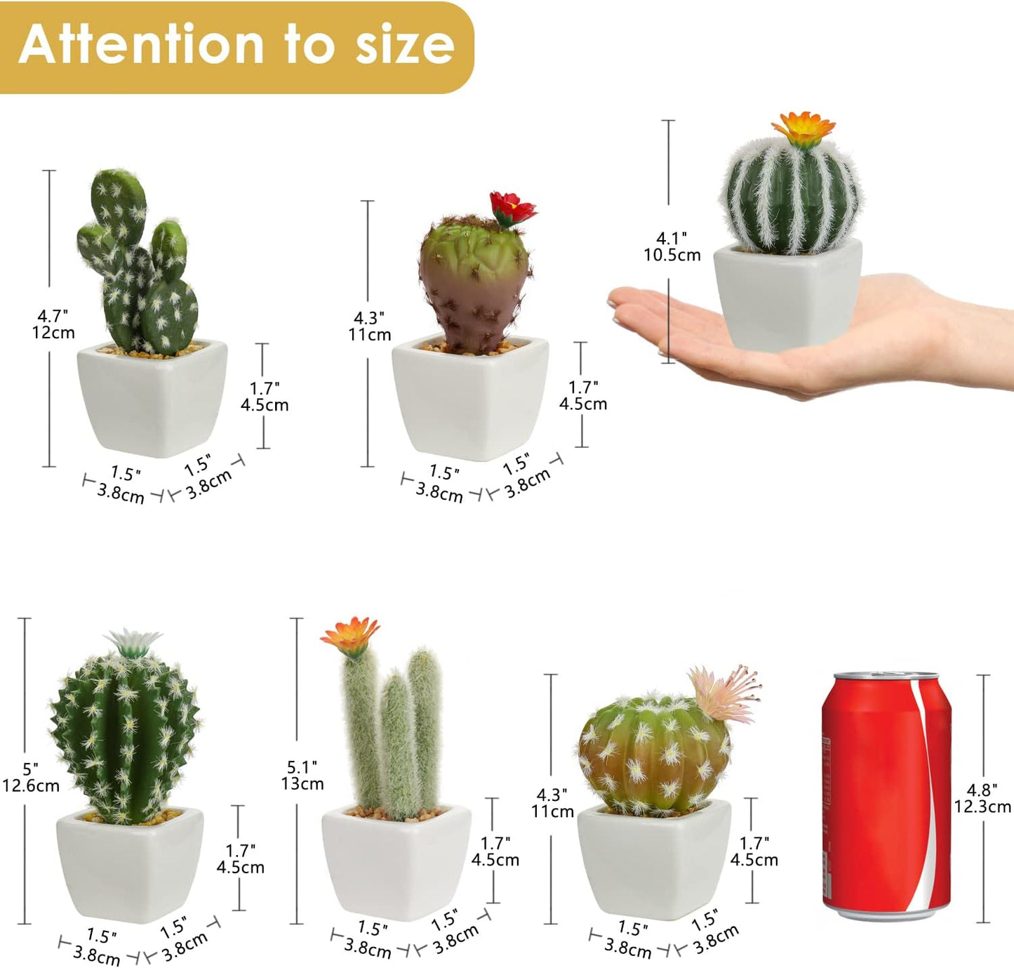Mini Artificial Cactus Plants in Ceramic Pots Potted Faux Succulents in Pots Fake / White / Set of 6