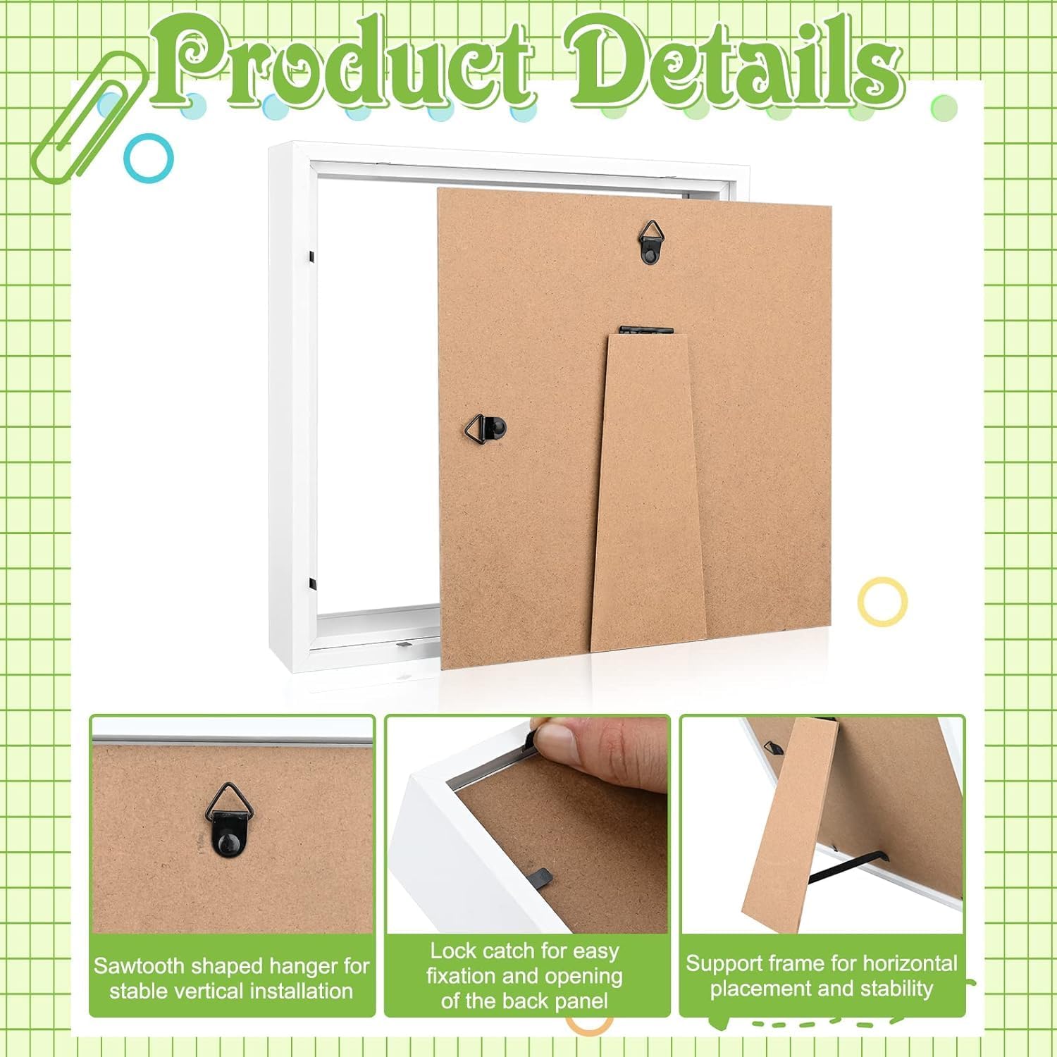 4 Pack 8 x 8in Shadow Box Picture Frame 3D Frames Shadow Box Square Acrylic Shadow Boxes Display Cases with Adhesive