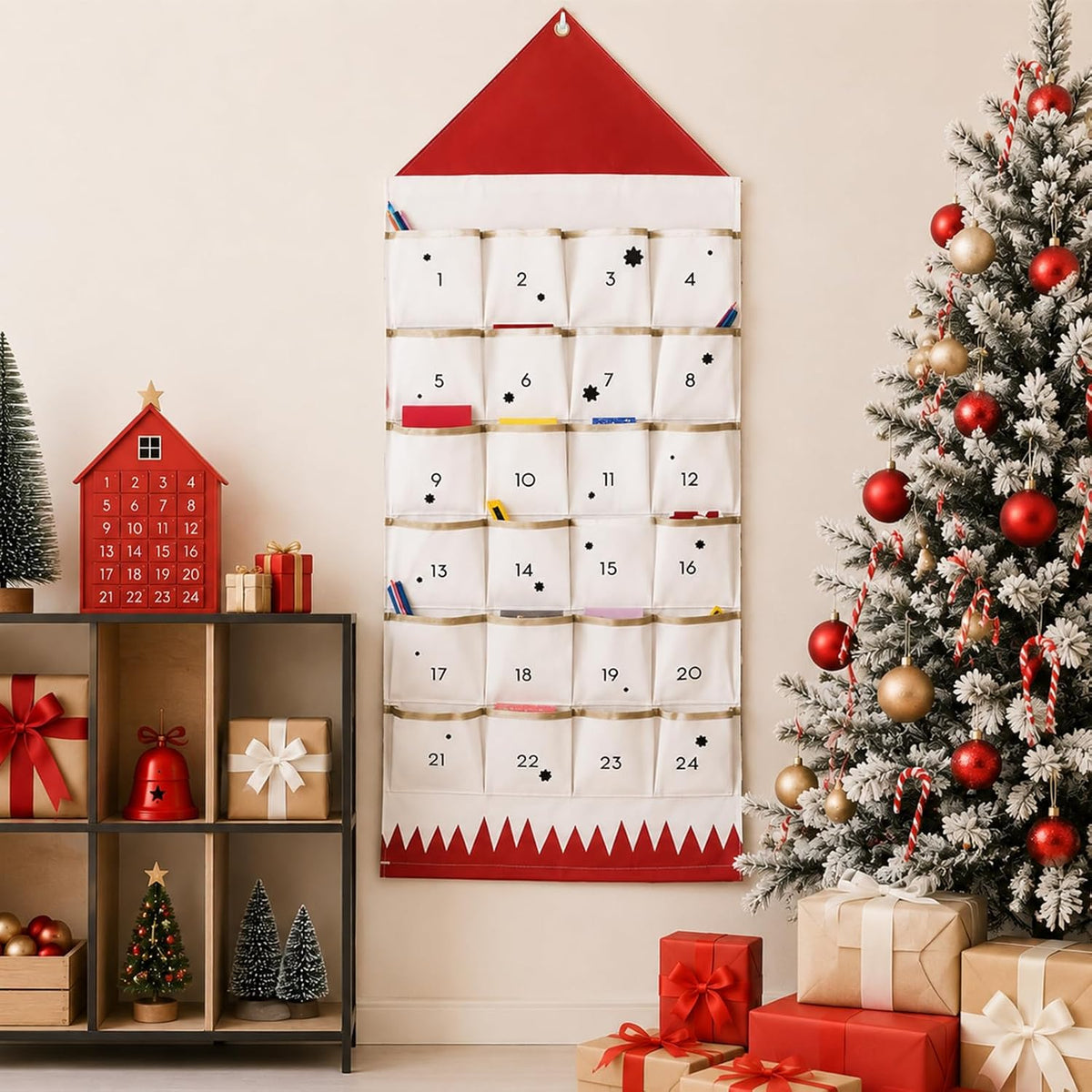 Christmas Advent Calendar With 24 Pockets Wall Hanging Decor