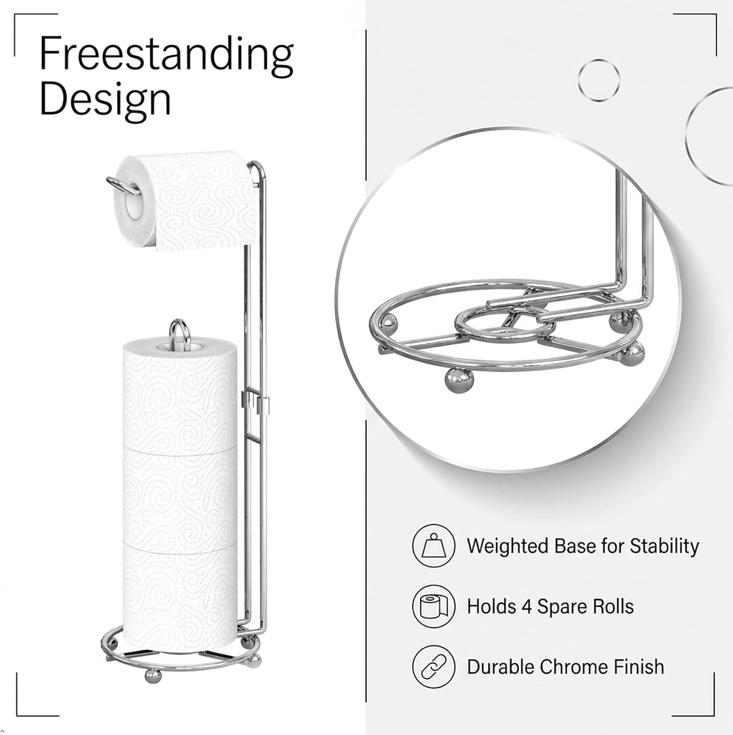 Simple Houseware Toilet Paper Holder Bathroom Tissue Storage Holder, Chrome | 4 Paper Rolls, 6.9" x 6.9" x 23"