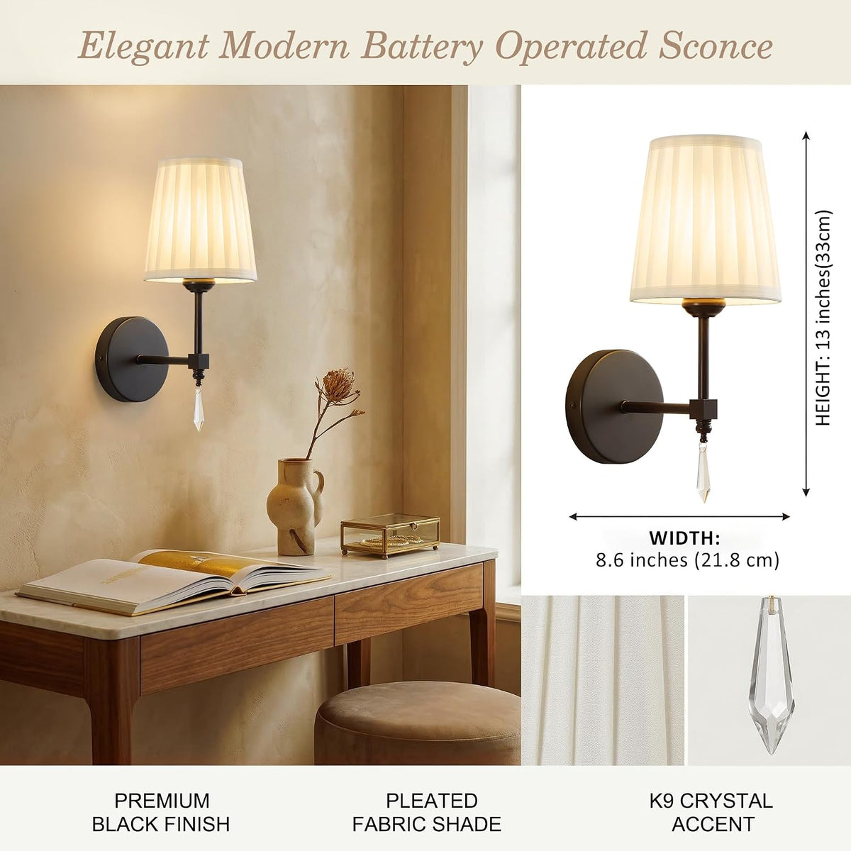 Black Battery Operated Wall Sconce,10000 Mah Rechargeable Wall Sconces set of 2 With Remote,3CCT and 12 RGB Sconces