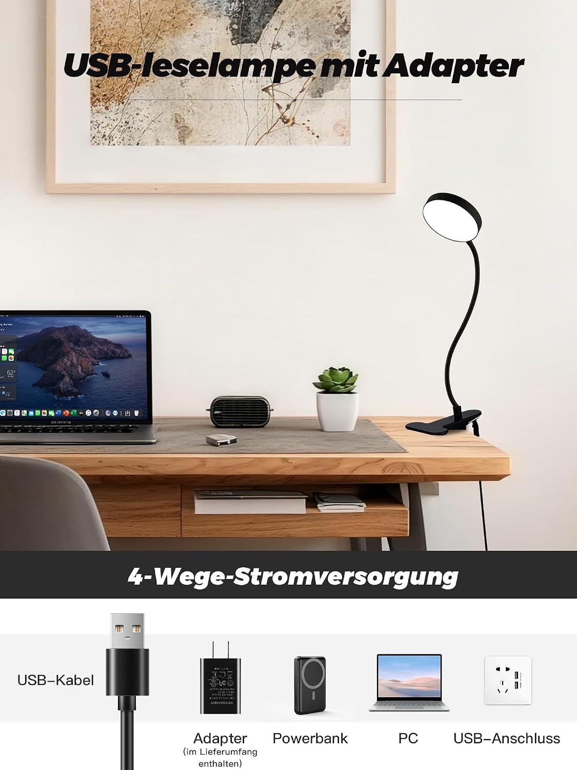 Clip on Light,10 RGB Colors+10 Brightness Small Desk Lamp with Clamp Light | 500 lm Bright 72 LED Desk Light, USB