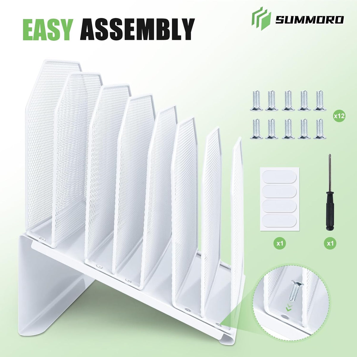 SUMMORO Inclined File Organizer for Desk, 7-Section Vertical File Holder | Office Desk Organizer Metal Rack File