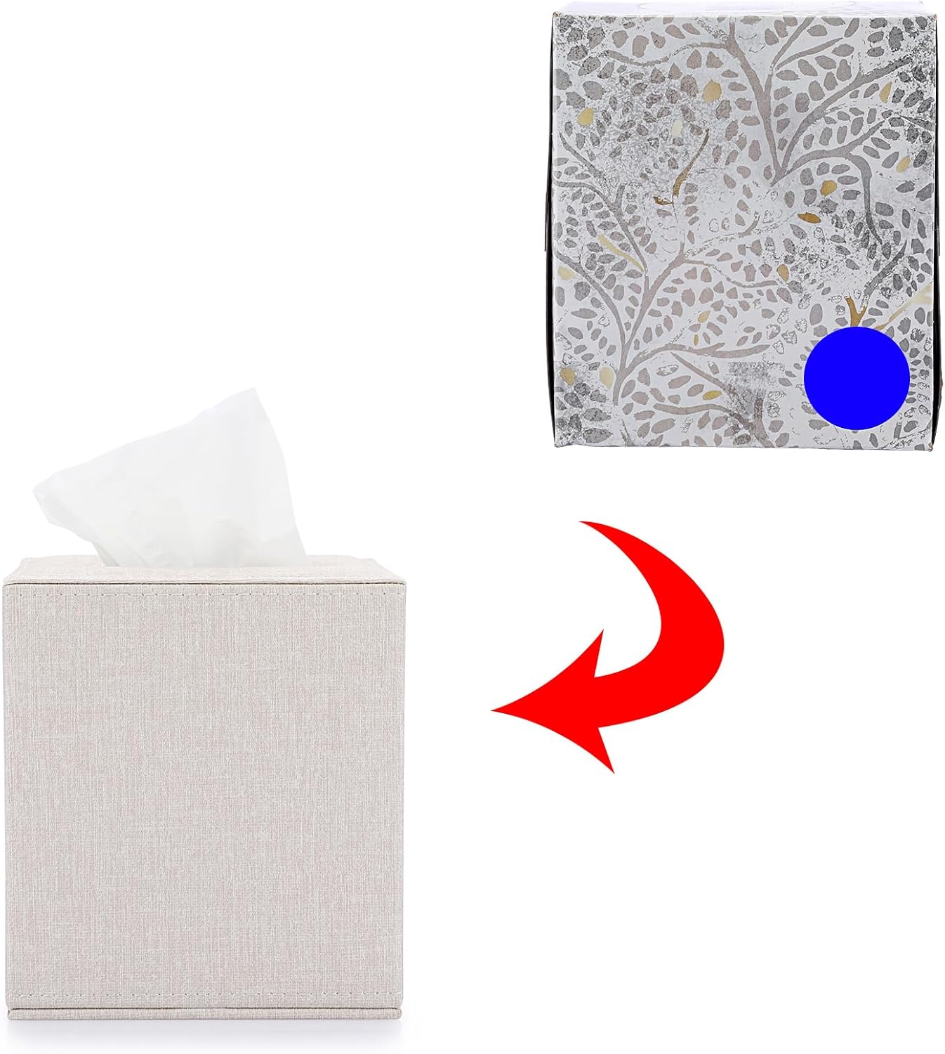 Square Linen Tissue Box Cover / Beige