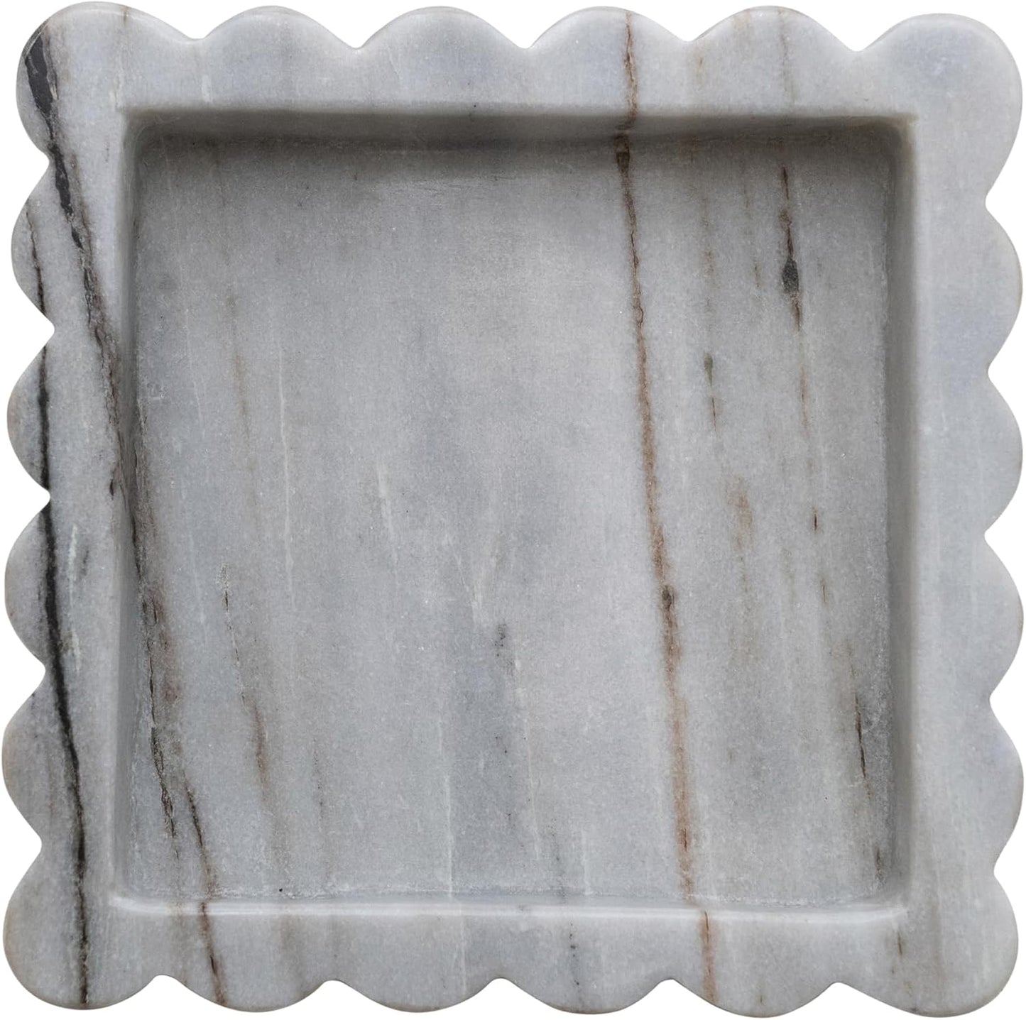 Square Mélange Scalloped Marble Tray / Grey