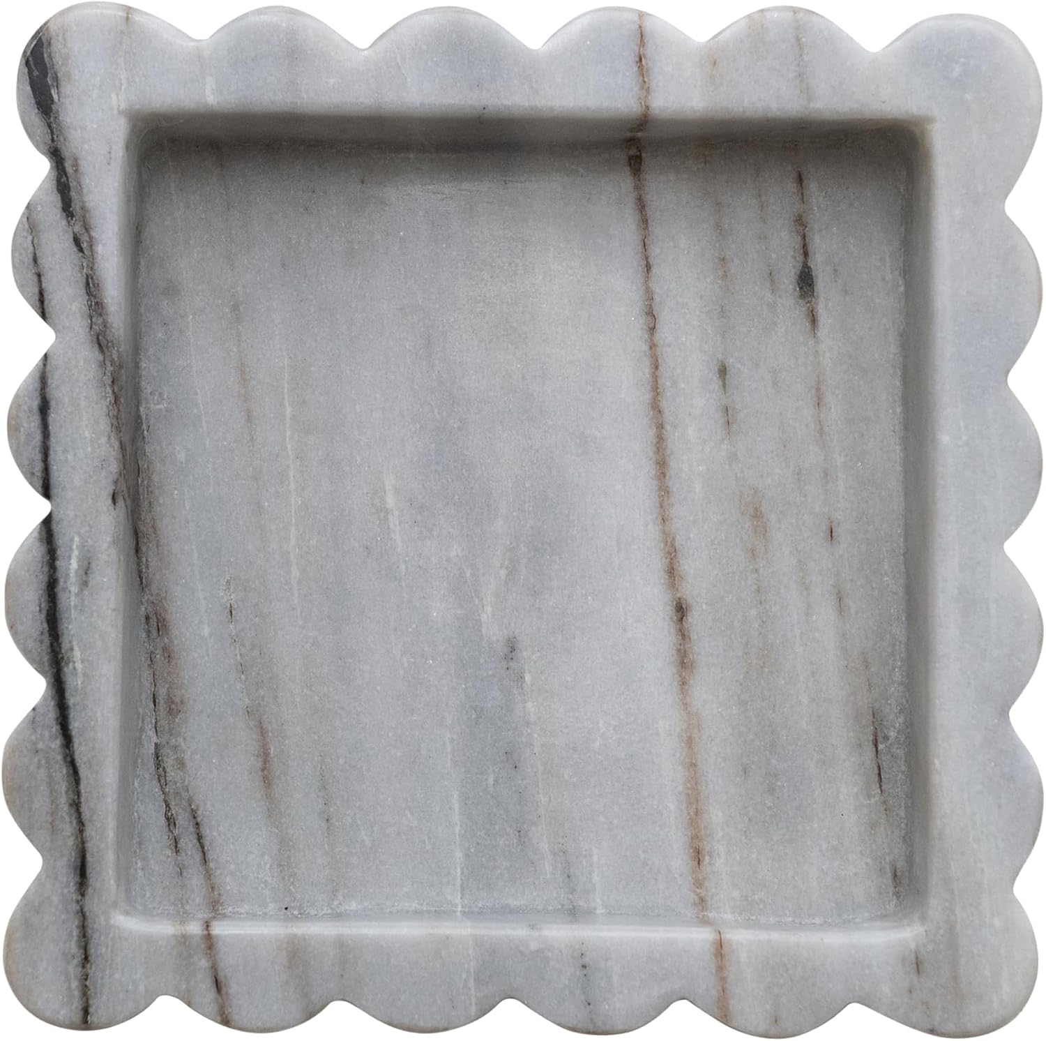 Square Mélange Scalloped Marble Tray / Grey