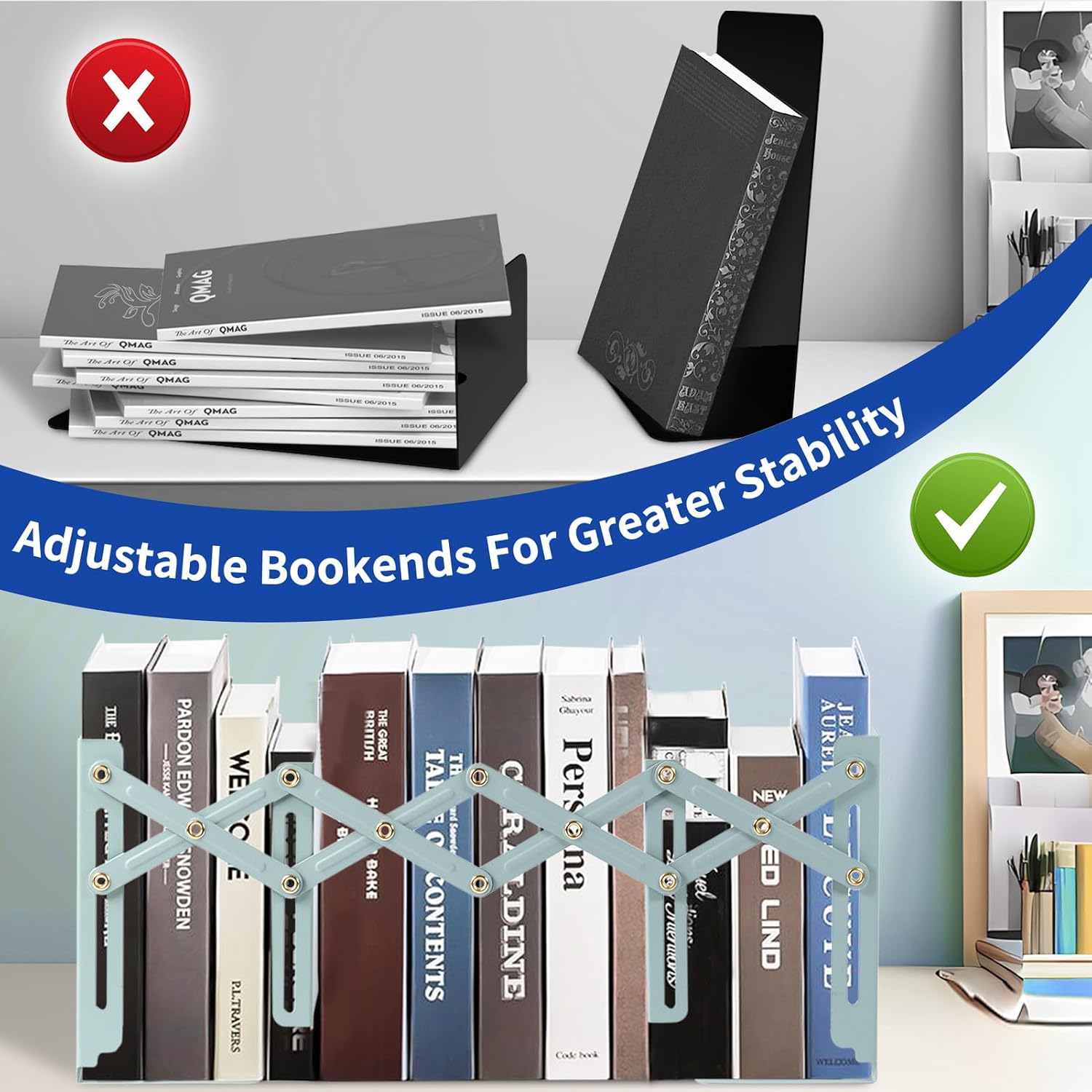 Adjustable Metal Book Ends / Green