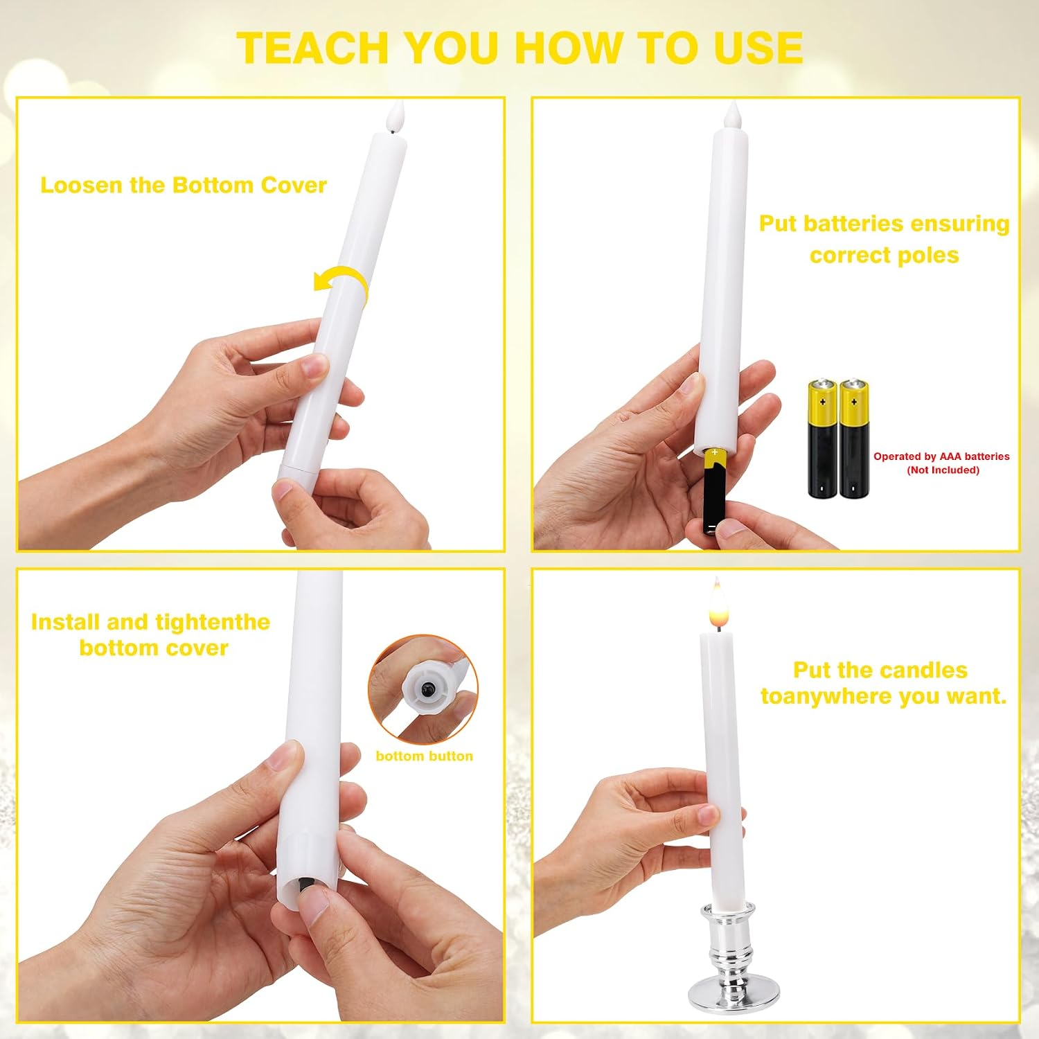 LED Flameless Window Candles with Remote Timer 10 PCS Battery Operated Flickering Taper Candle Lights with Removable