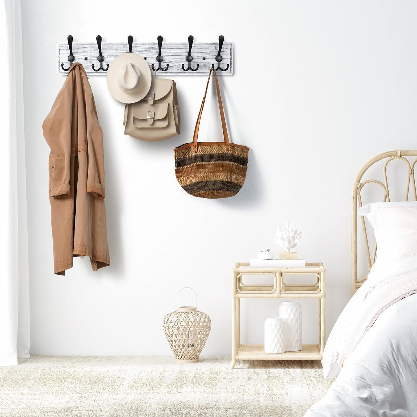 Coat Rack Wall Mount, Wooden Heavy Duty Coat Rack for Wall,6 Triple Coat Hanger Hooks for Hanging