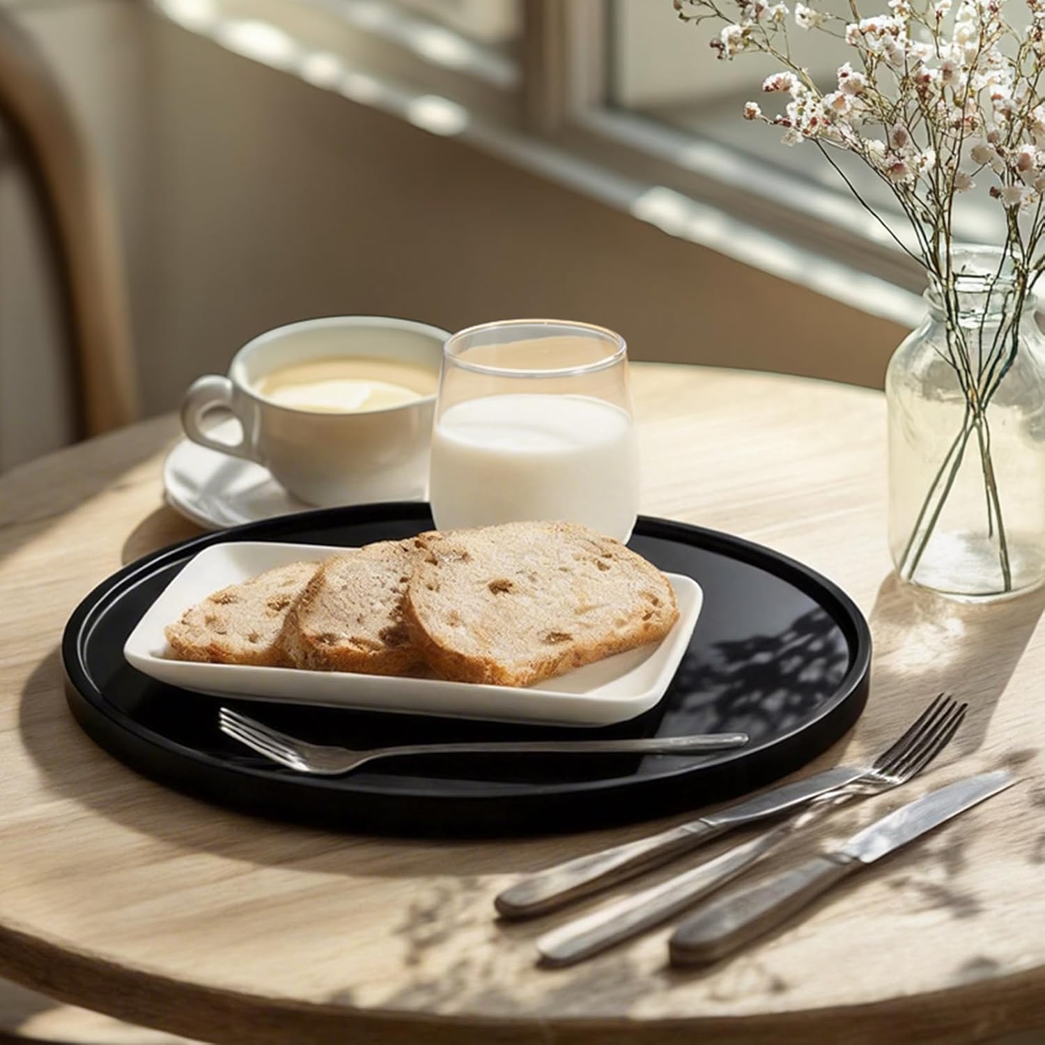 Wood Round Tray / Black / 12 Inch / Set of 12