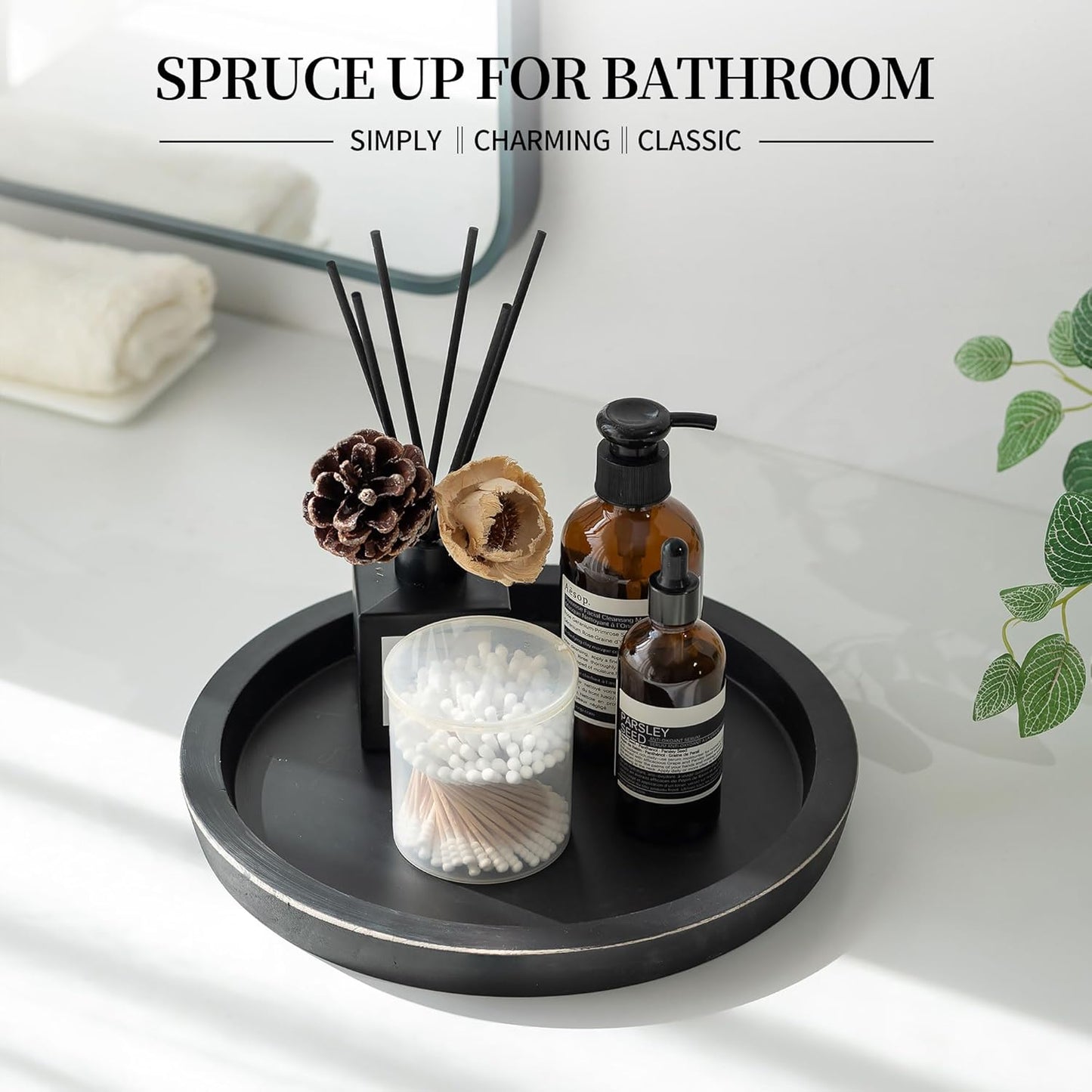 Round Wood Decorative Candle Plate / Black