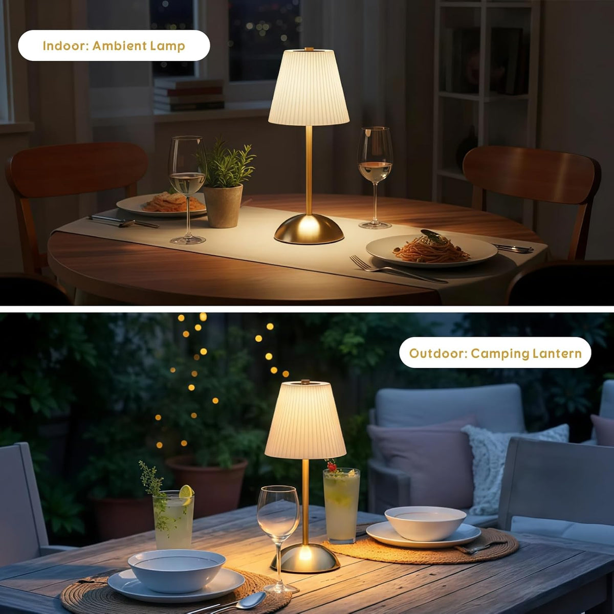 2-Pack Cordless Rechargeable Table Lamps, Battery Operated Lamp | LED Gold Touch Lamp Cordless, Mini Battery Powered