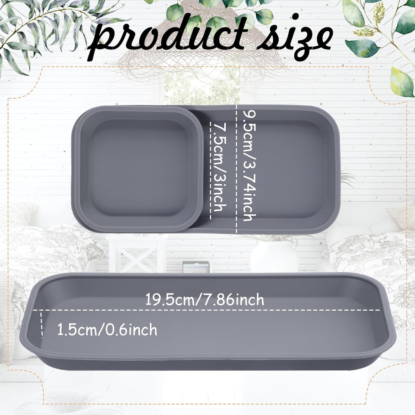 Mini Silicone Bathroom Trays Multifunctional Bathroom Counter Tray / Dark Gray / 7 Inch / Set of 6