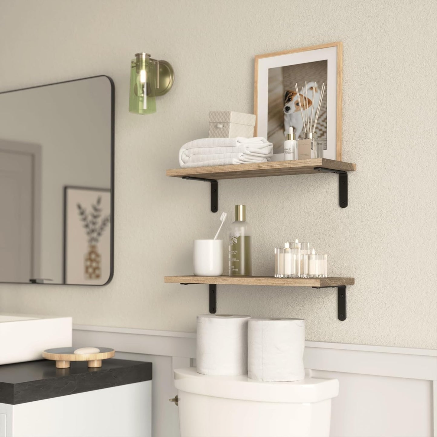 Rustic Wood Shelves / Carbonized Black / 16.54in / Set of 2