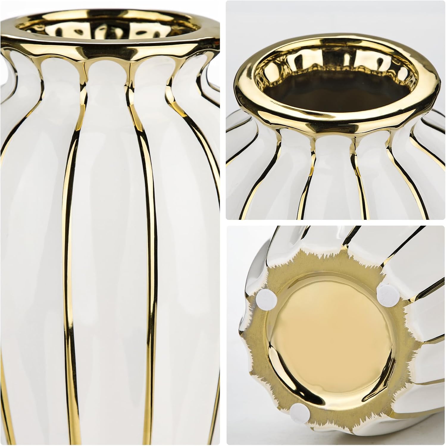 & Gold Ceramic Flower Vase / Modern / White