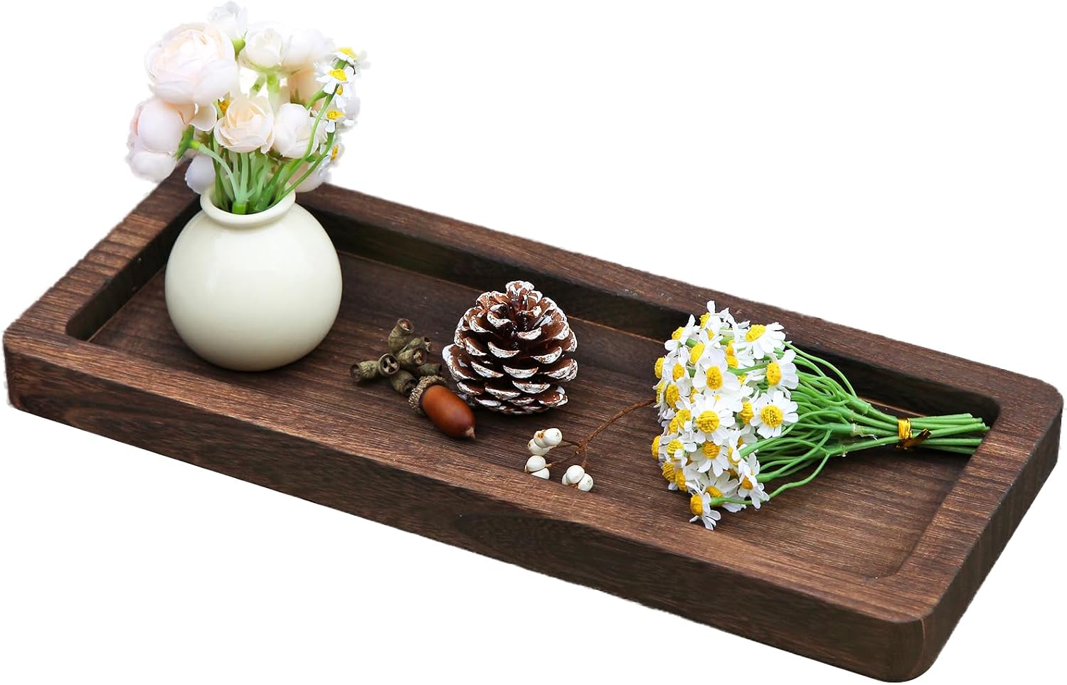 Wooden Decorative Tray Candle Holder Long Wood Tray Home Decor / Brown--rectangular
