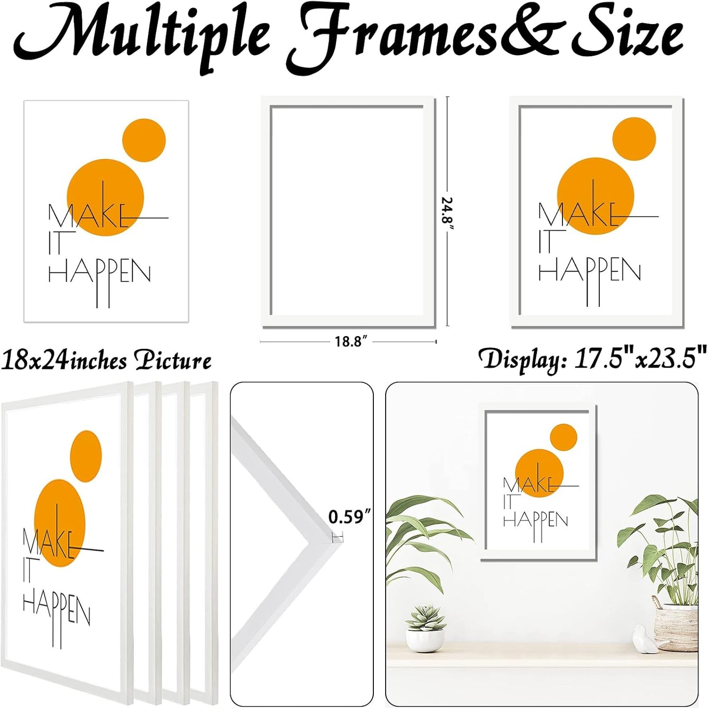 18x24 Picture Frame Set of 4, White Gallery Wall Frames | Lightweight yet Sturdy with High-Clarity Panel, 18 x 24 Photo