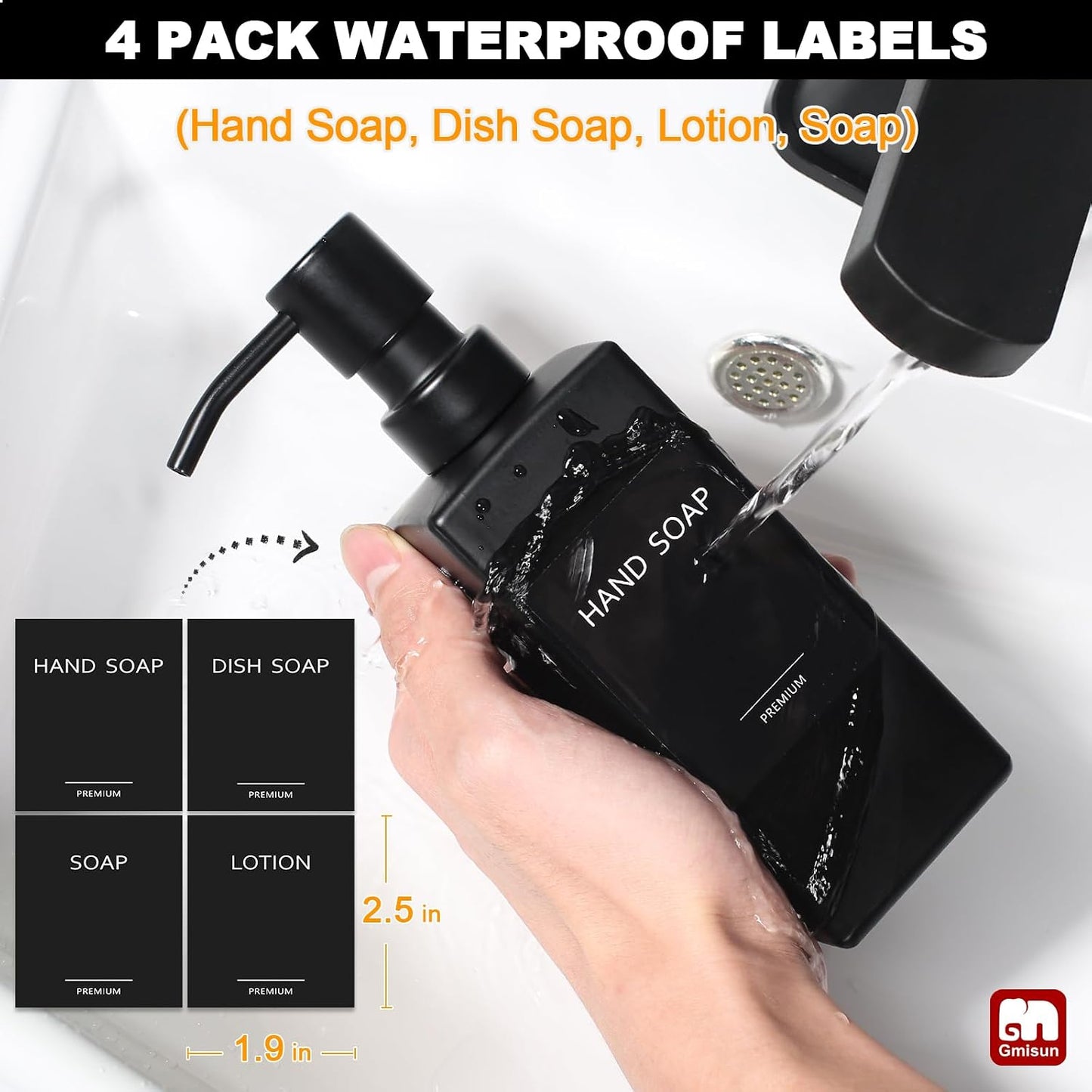 GMISUN Kitchen Soap Dispenser Set, Hand and Dish Soap Dispensers Set, Black Liquid Soap Dispenser with Tray, Refillable