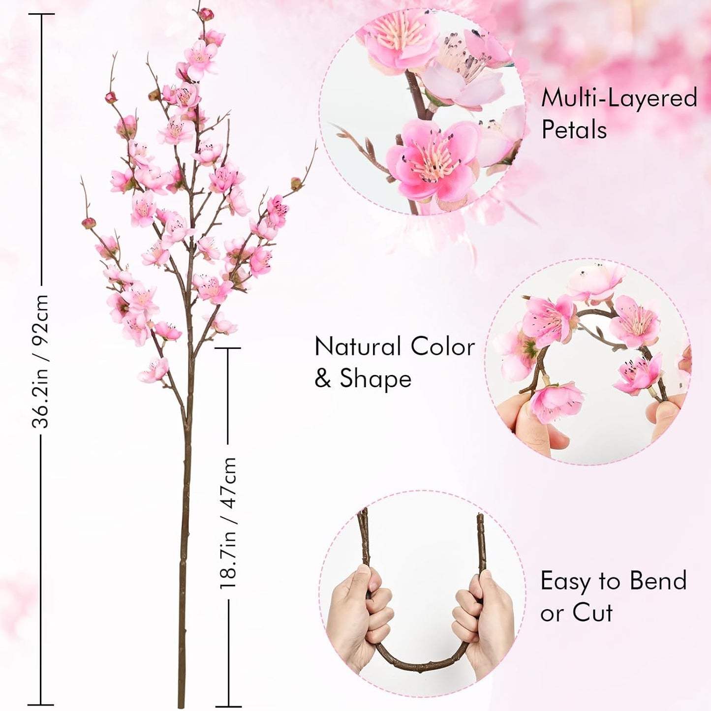 36'' Long Stem Artificial Flowers for Tall Vase / Pink / Set of 4