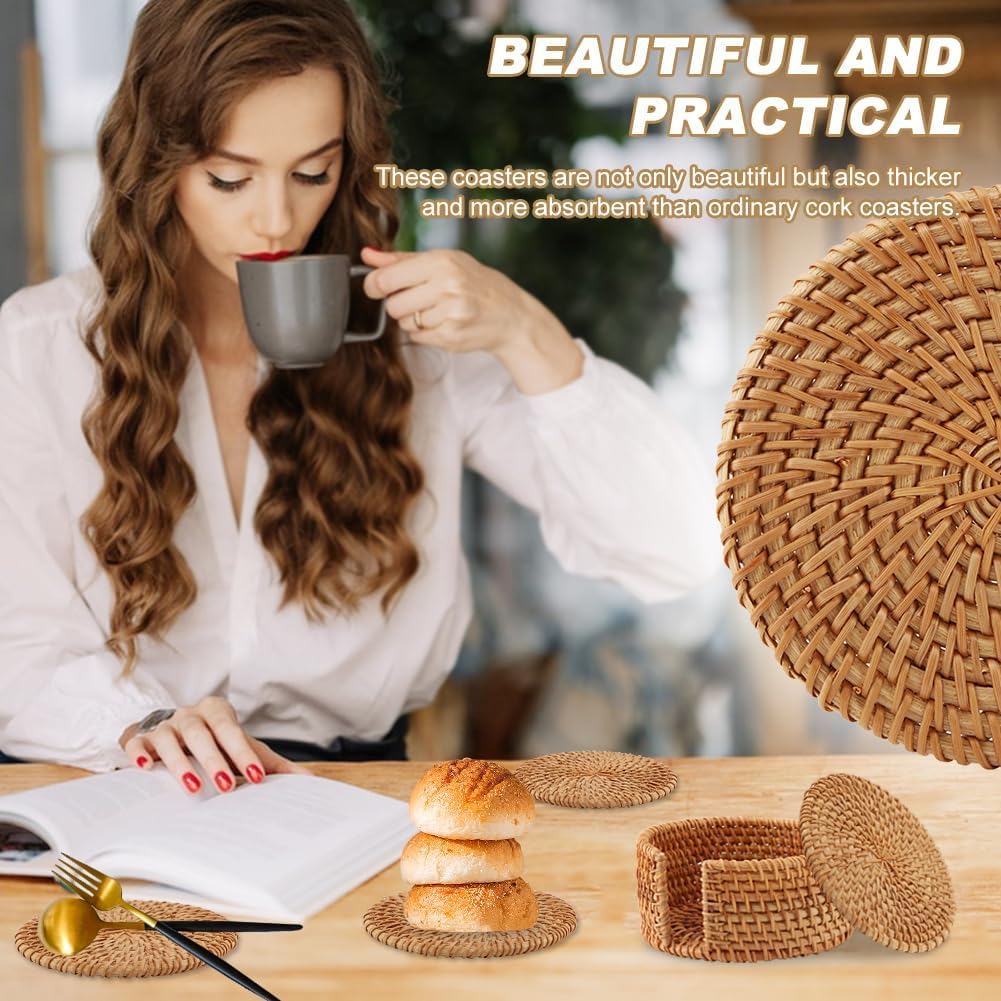 Holder / Wicker Boho Coaster / Natural / Set of 6