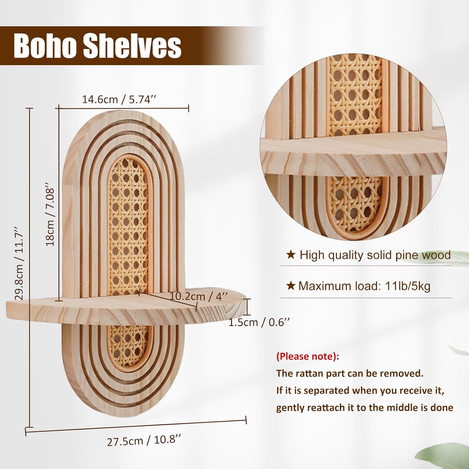 Boho Shelves Wall Decor / Rattan Burlywood / Natural / Set of 2