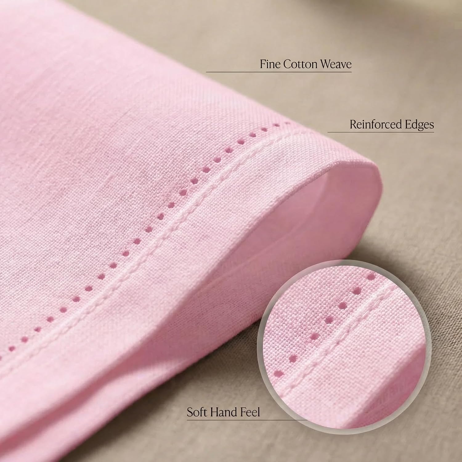 Urban Villa Hemstitch Cloth Dinner Napkins Cotton 20”x20” (Set of 12)-Pink