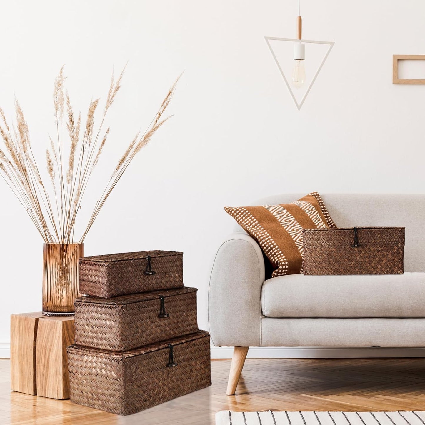Wicker Baskets / Woven Rectangular Basket Bins / Coffee / Set of 4