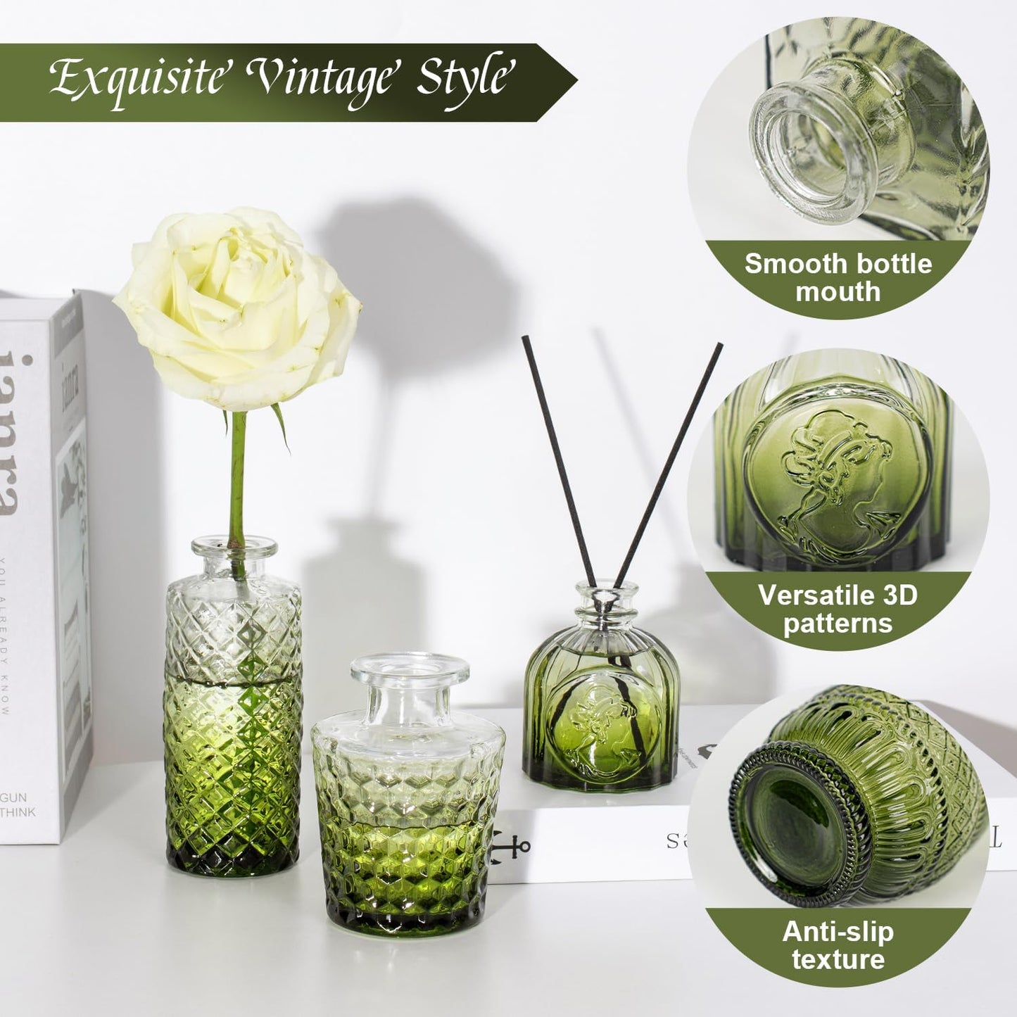 Clear Glass Bud Vase Pcs / Gradient Green / Set of 14