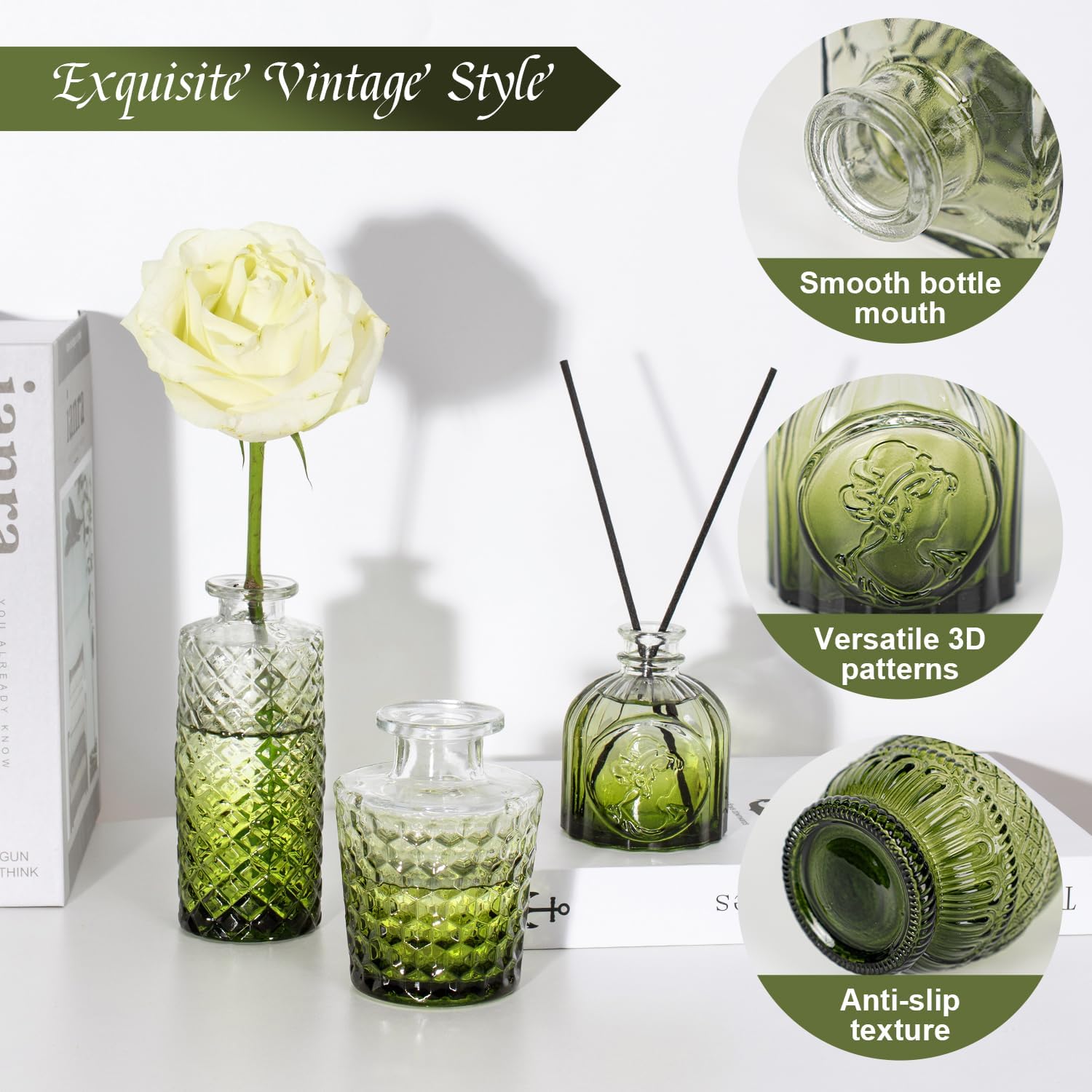 Clear Glass Bud Vase Pcs / Gradient Green / Set of 14