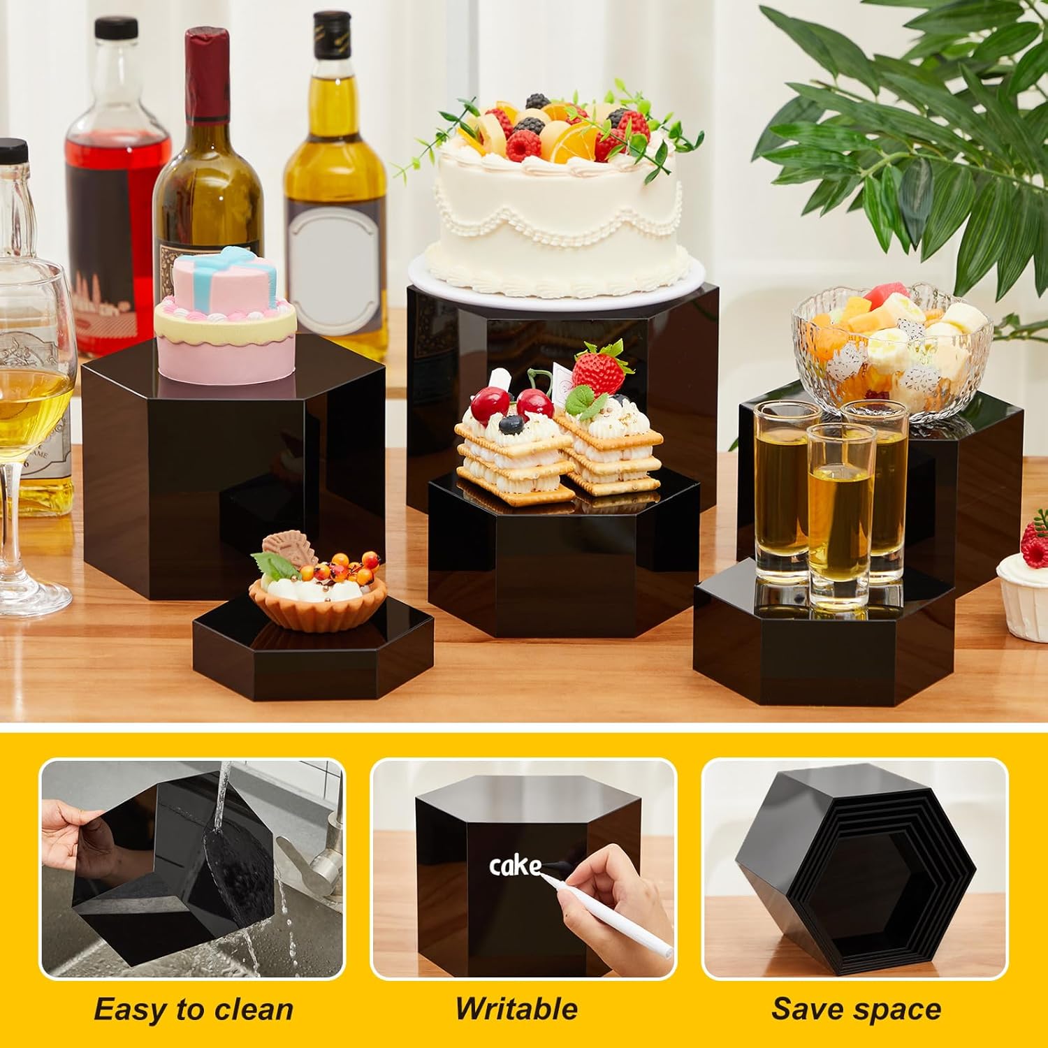 Catering Dessert Table Risers Food Decorative Stands / Black / 5.5 To 8 Inch / Hexagonal / 8 Inch