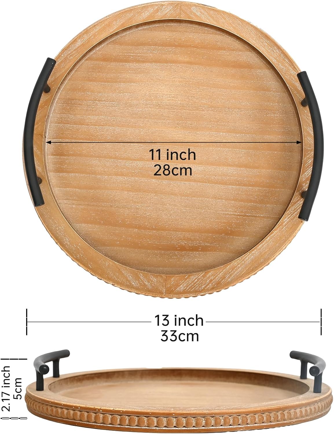 Wooden Beaded Serving Tray / Brown / Set of 13