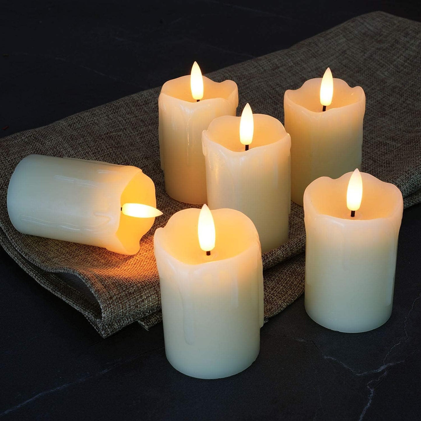 Homemory 2"x3" Real Wax Flameless Votive Candles, Timer Remote, 6 Pack | Brightness adjust, 2/4/6/8h timer, 400+ Hrs
