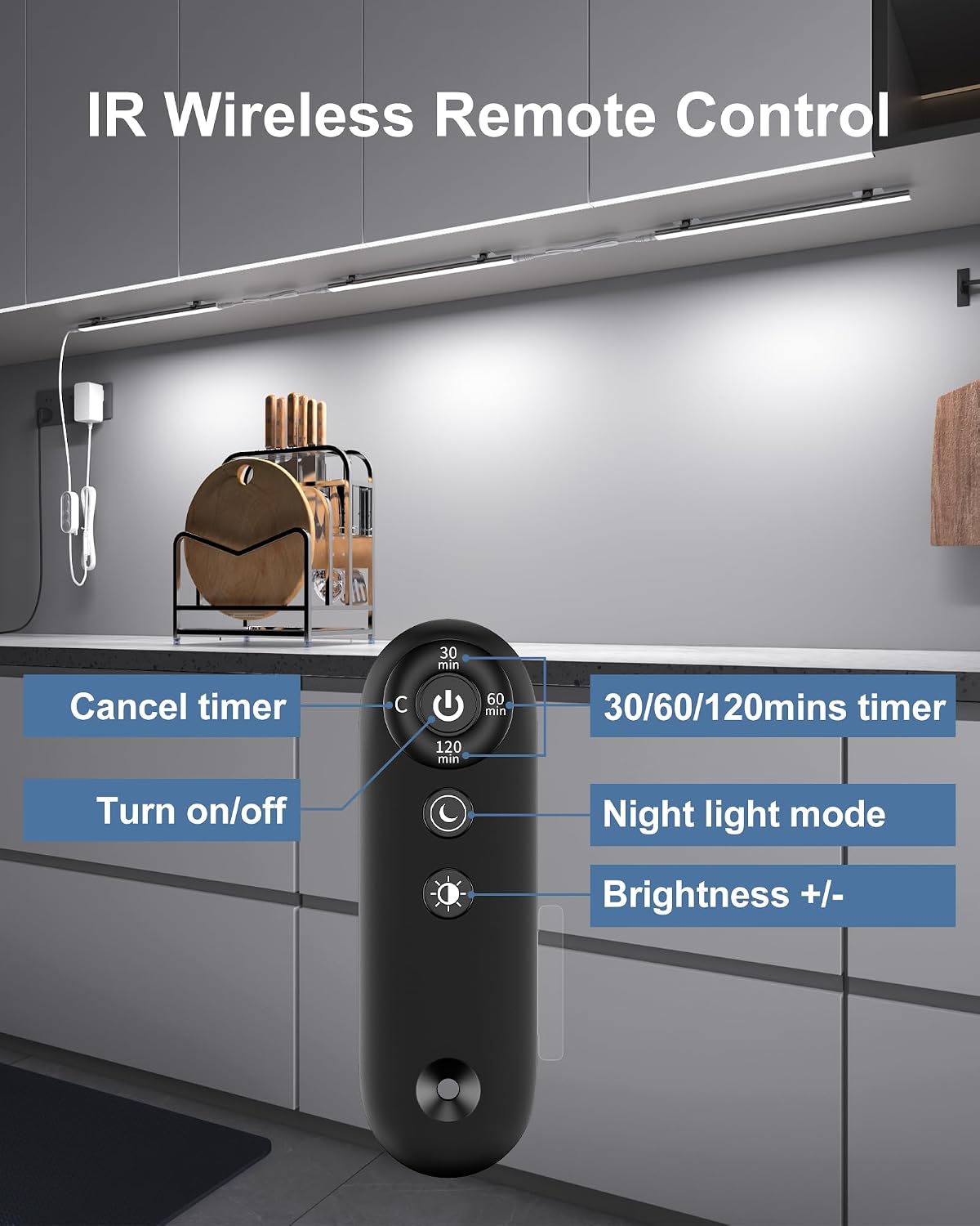 Remote Control Under Cabinet Led Light Plug in, Dimmable Daylight White 4500K, 3 Pack 12 inch Linkable Under Counter