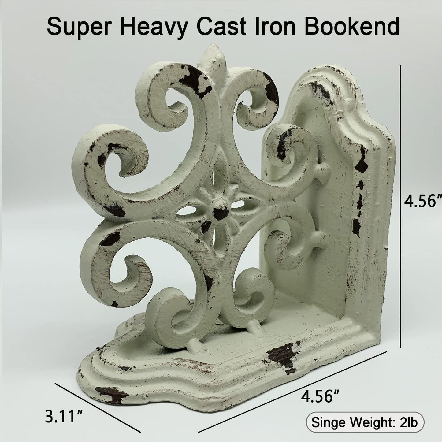 Decorative Bookends / Cast Iron Book Ends / Antique White / Set of 2