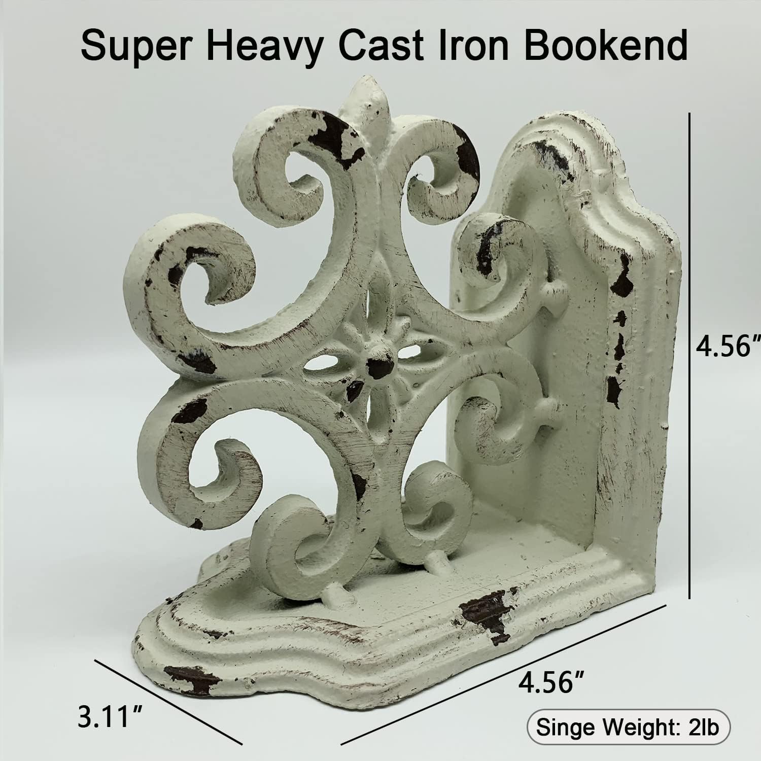 Decorative Bookends / Cast Iron Book Ends / Antique White / Set of 2