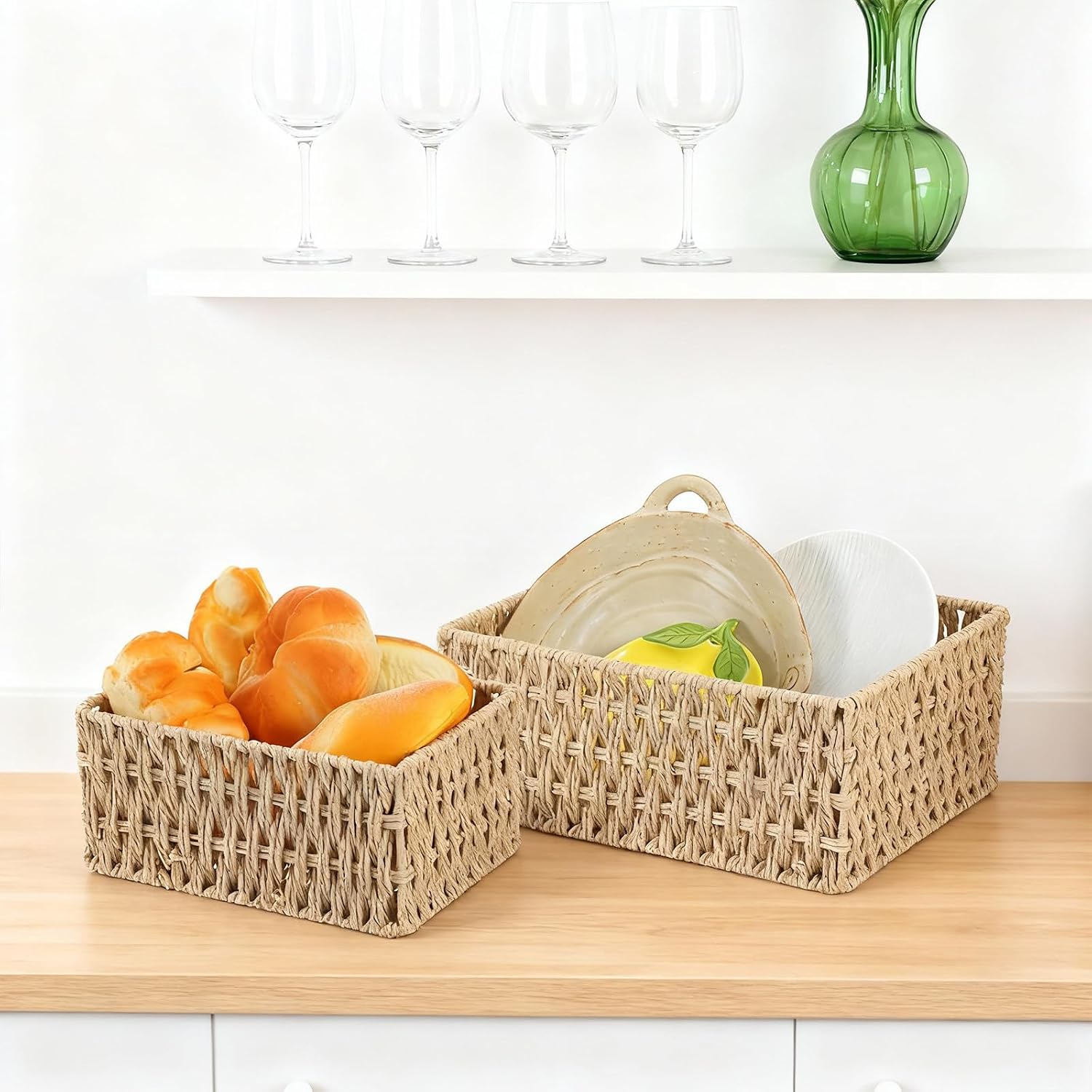 Wicker Baskets for Organizing / Set of 3