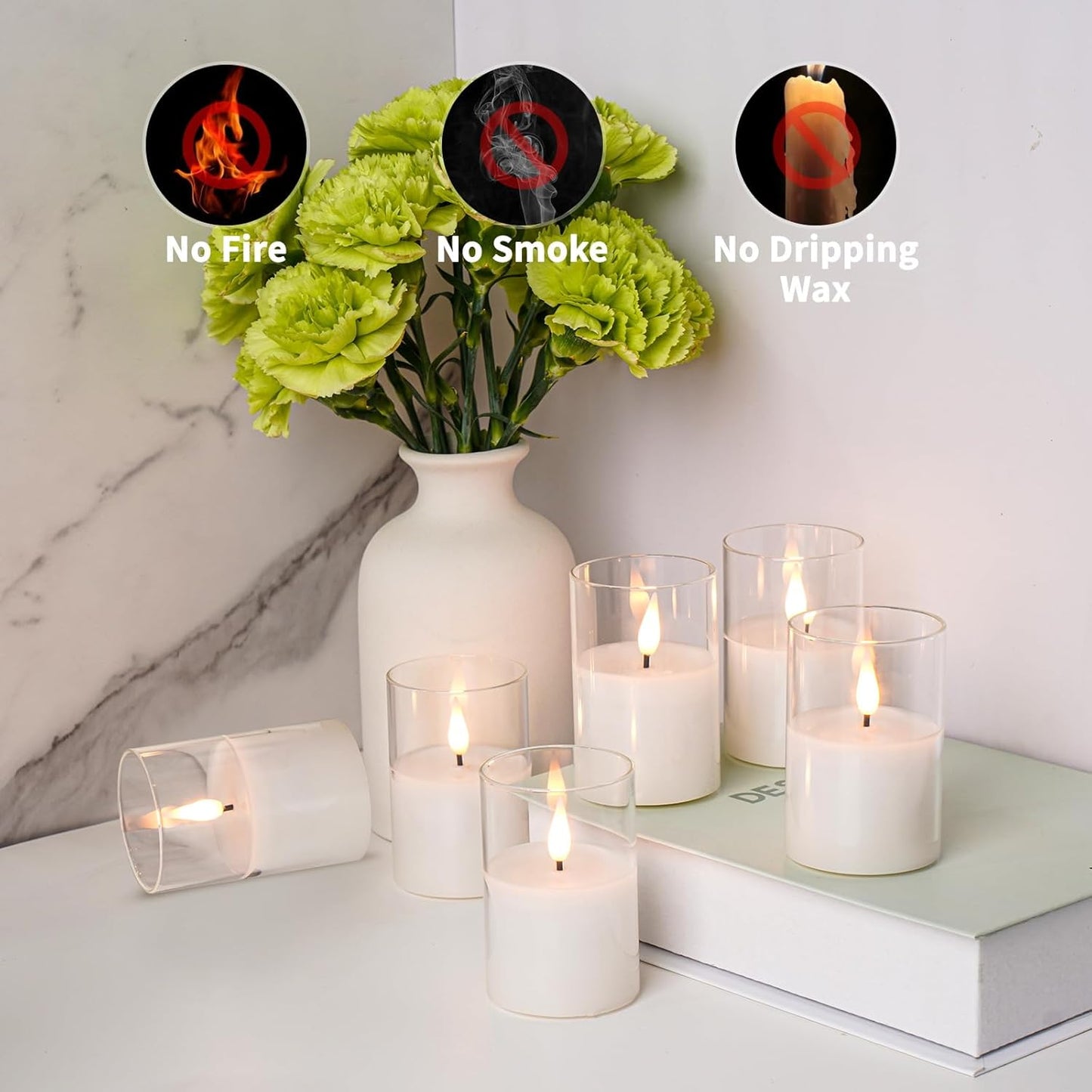 Glass Flameless Votive Candles with Remote, Battery Operated, 12Pack Clear | 2x3" Glass & Real Wax, 2/4/6/8H Timers, 2