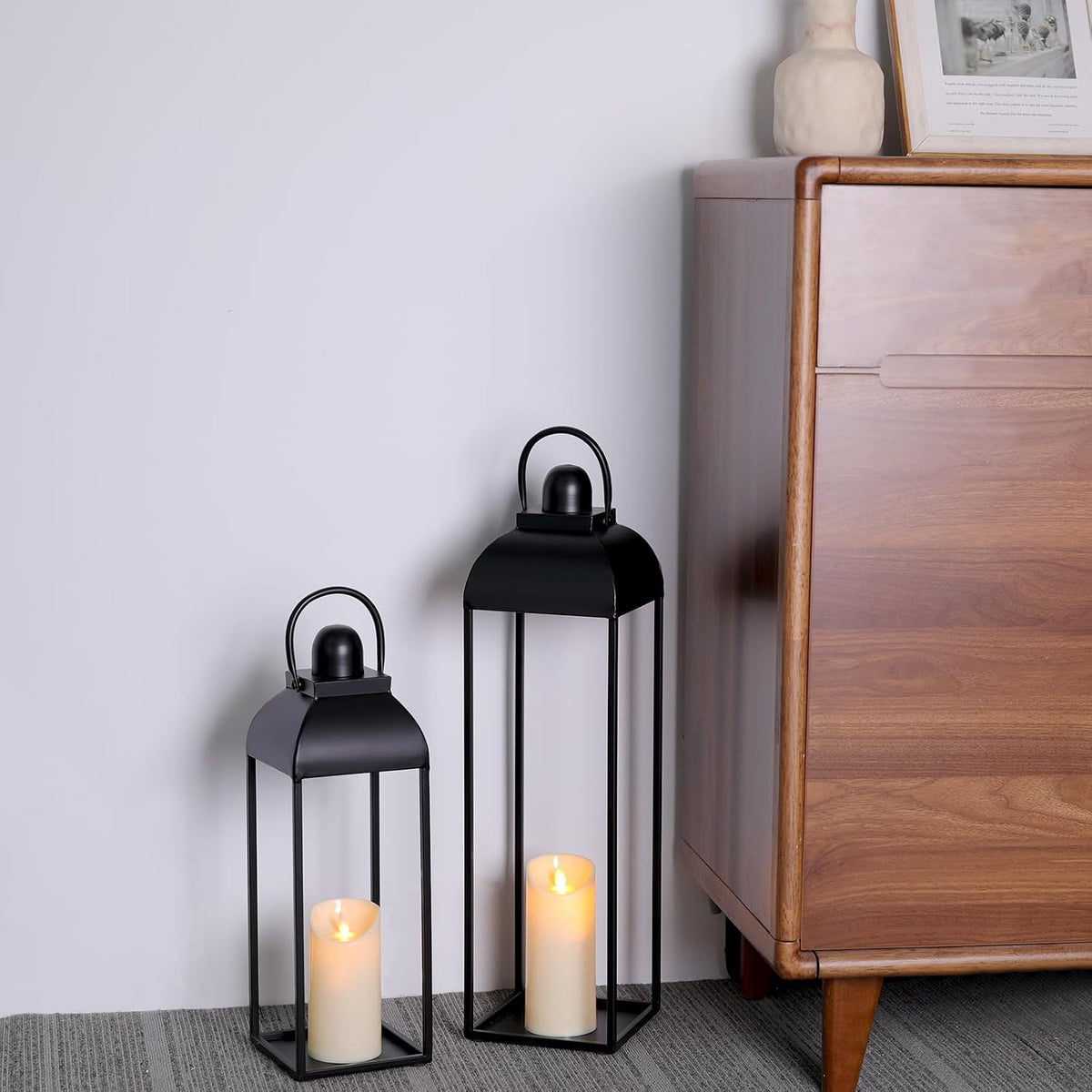 25'' 19'' Lanterns Decorative Outdoor Indoor, Black Metal Outdoor Lanterns | Set of 2 No Glass Modern Farmhouse