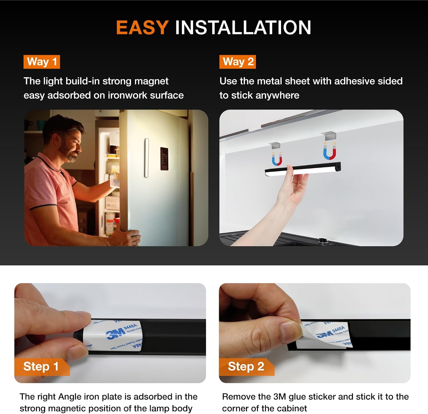Under Cabinet Lights Remote Control,4 Pack Magnetic Rechargeable Light bar,Under Cabinet Lighting Wireless,Ceiling and