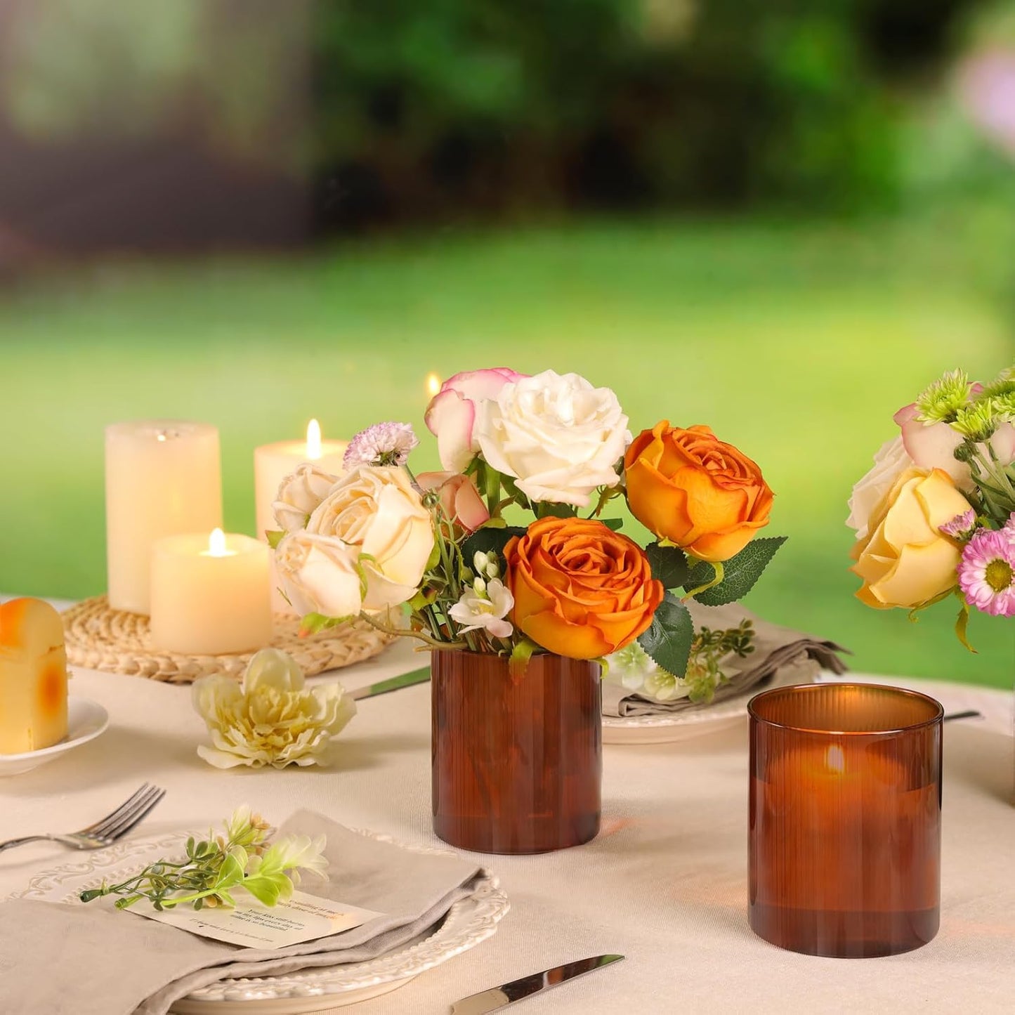 Glass Cylinder Vases for Centerpieces / 4in / Amber / Set of 6