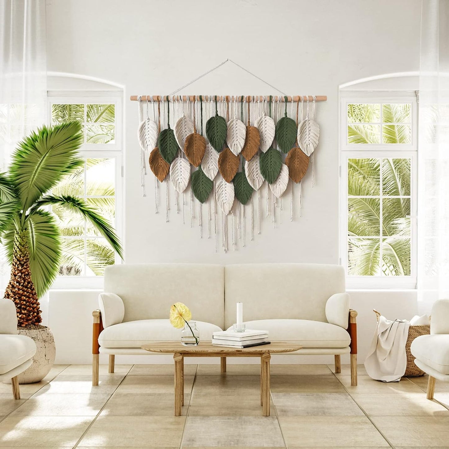 Large Macrame Wall Hanging Boho Woven Tapestry / 39"W x 29.5"L