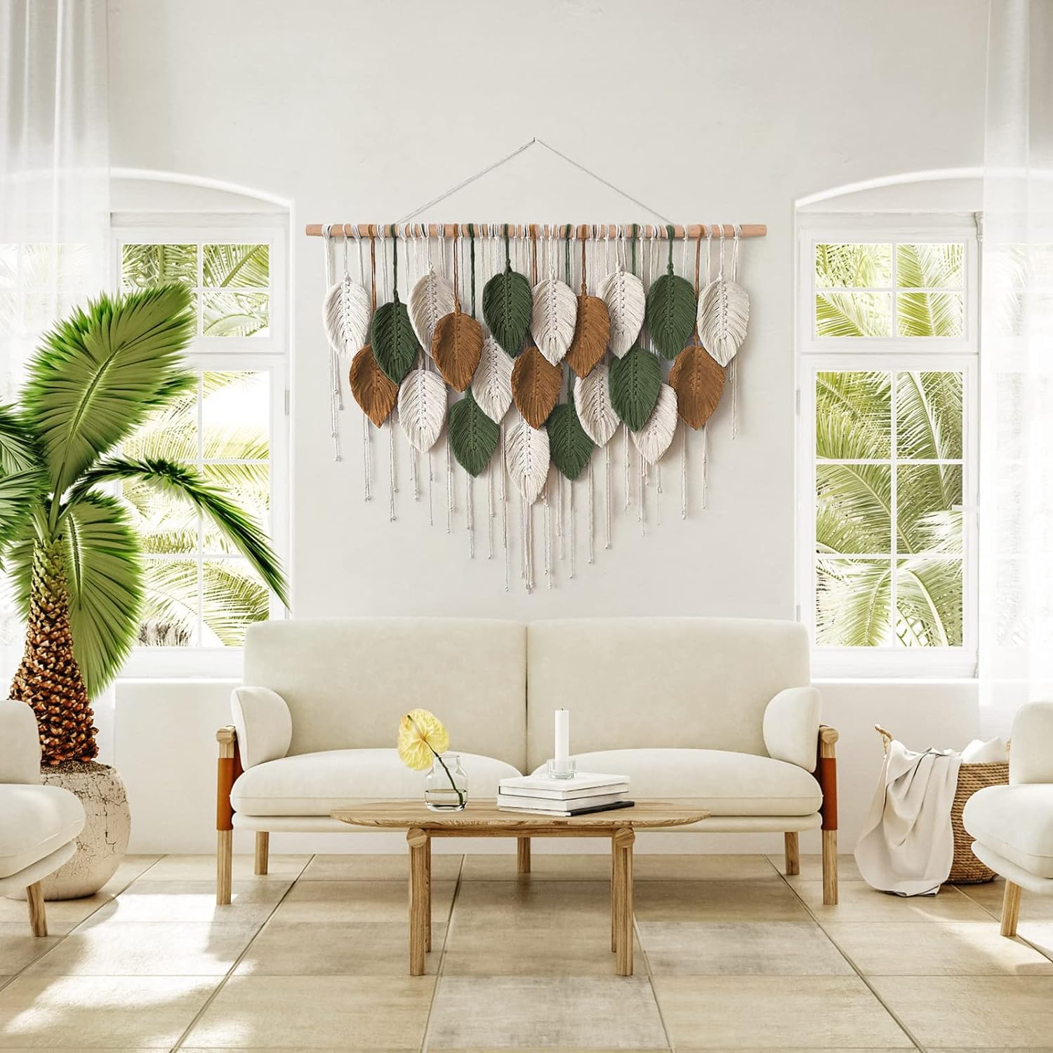 Large Macrame Wall Hanging Boho Woven Tapestry / 39"W x 29.5"L