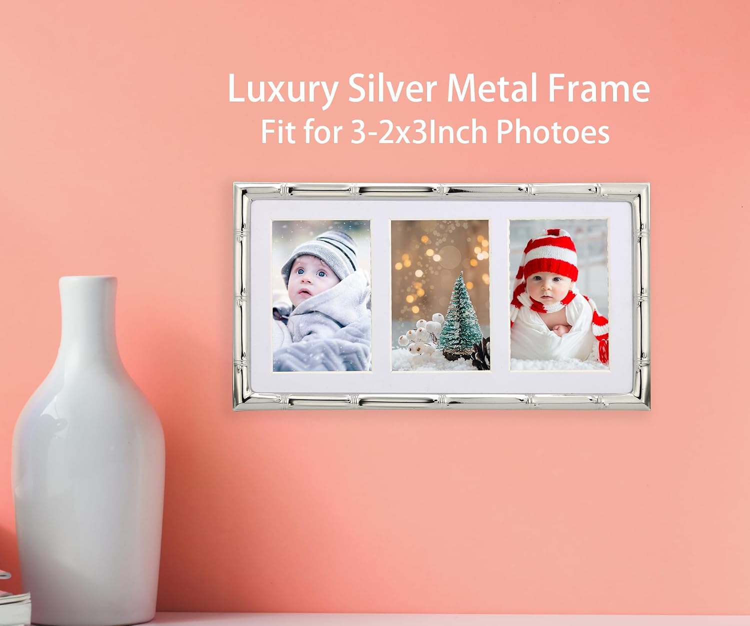 YiPinYin 3-2x3'' Silver Multi Metal Picture Frames 3 setion frame 2pack, Bamboo Detail Silver Plated Nurse Photo Frames