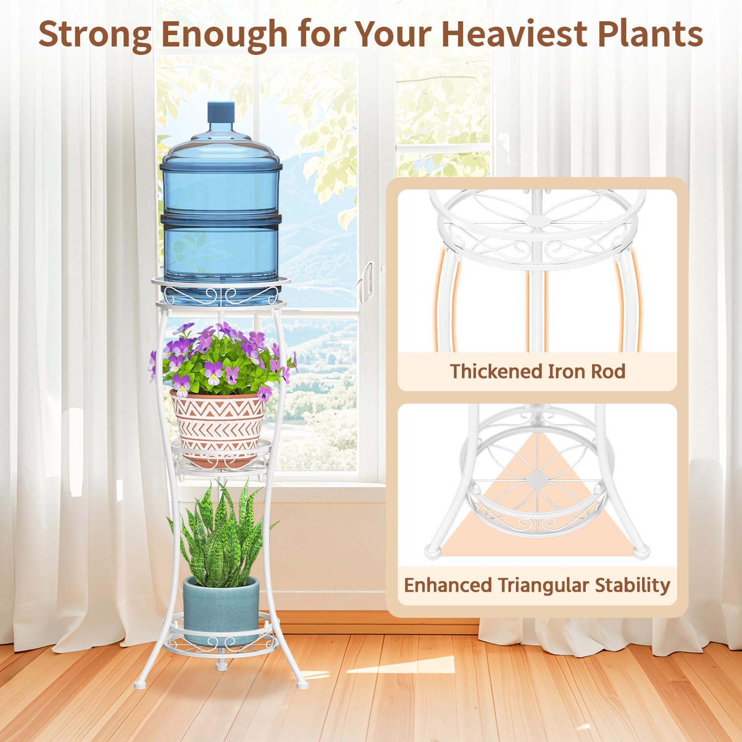 LASZOLA 3 Tiers Metal Corner Plant Flower Stand Tall Indoor Outdoor, White | Heavy Duty Small Holder Shelf for Multiple