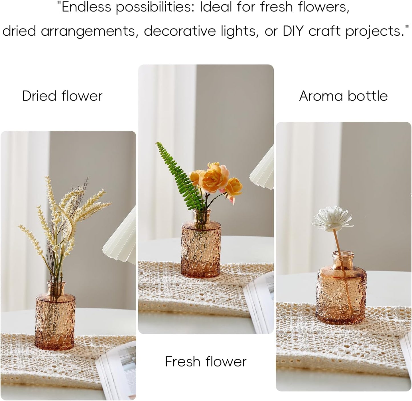 Crystal Vintage Vase Set / Amber / Set of 16