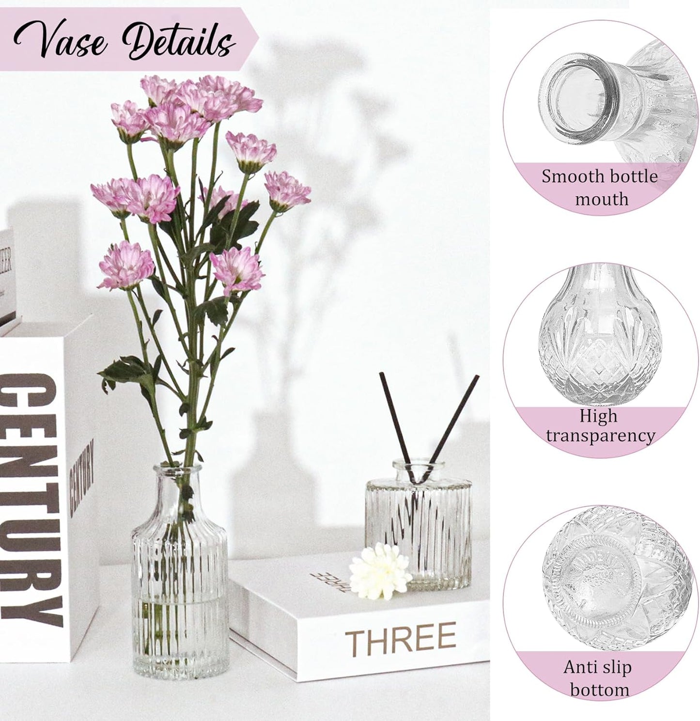 Bud Vases Set Small Vintage Glass Bottles Bud Vases in Bulk Multiple Shape Glass / Clear / Set of 36