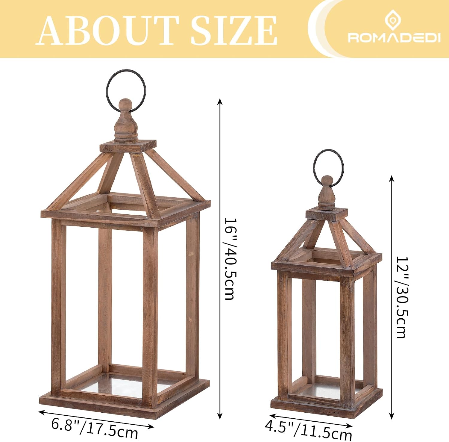 Romadedi Wood Candle Lantern Decorative, Brown, Rustic Decor Set of 2 | Farmhouse Wooden Lanterns, Decorative Candle