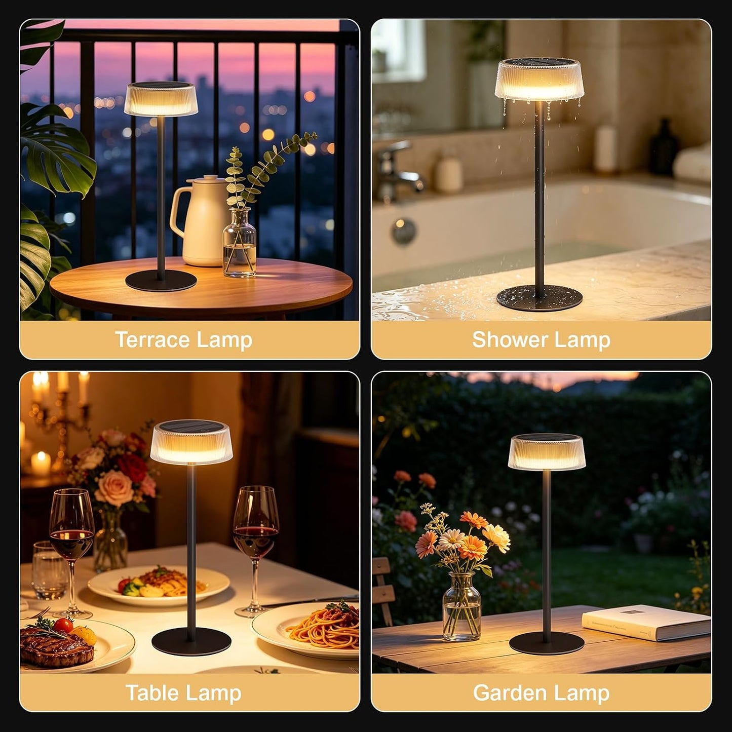 Solar Table Lamps Outdoor 2 Pack, Patio Solar Table Lights IP65 Waterproof | Cordless Rechargeable Battery Operated LED