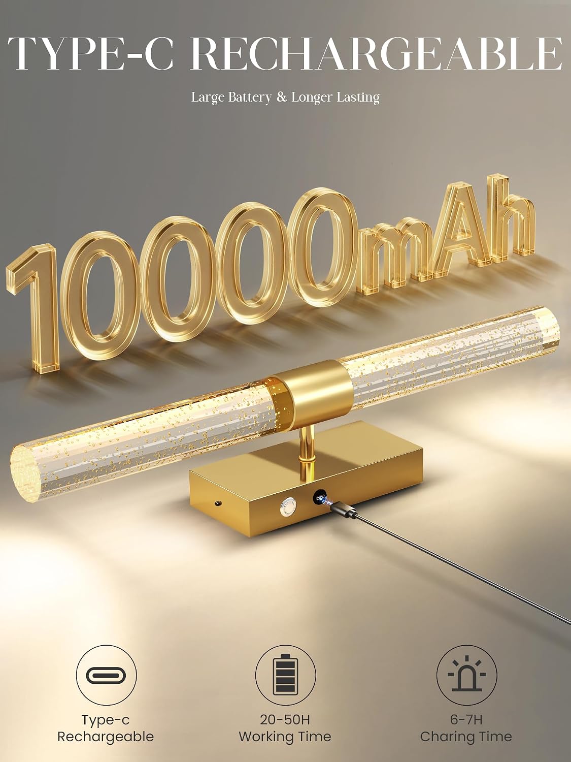 10000mAh Battery Operated Wall Sconces Set of 2, Gold, 20 Inch | 3CCT, Renter Friendly, Rechargeable Wall lights